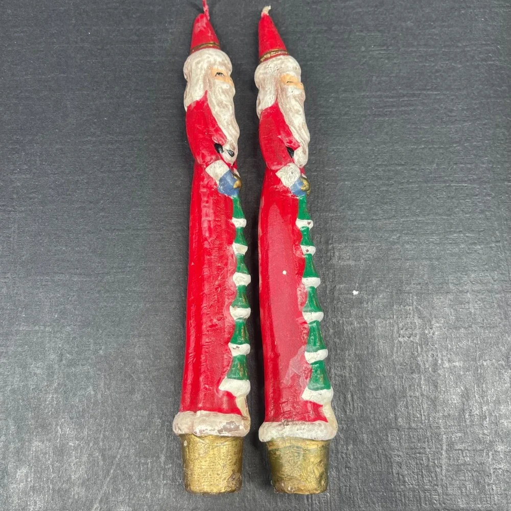 Vintage Christmas Taper Candles Gies Hand Decorated 11.5